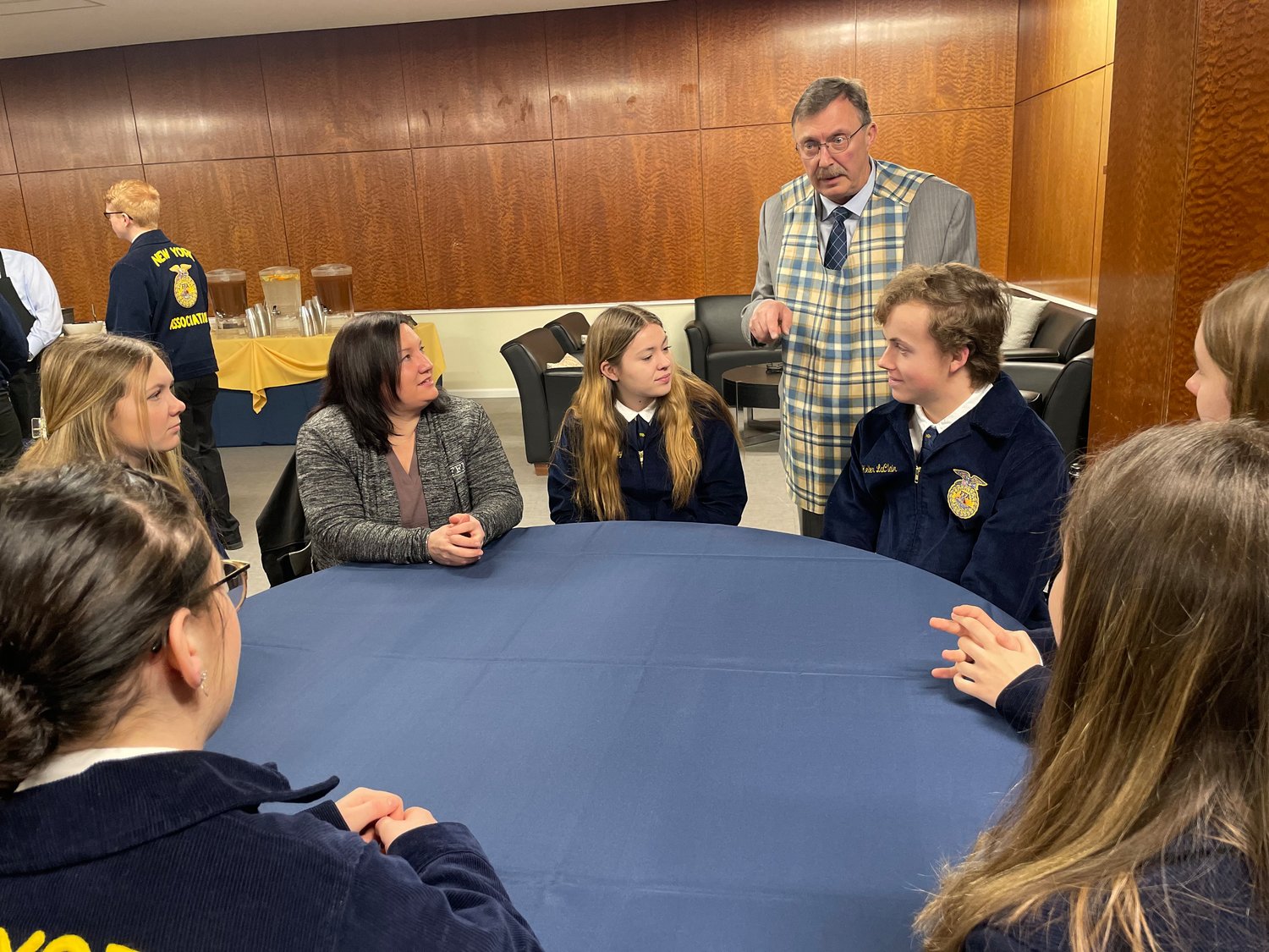 Assemblyman Brian Miller speaks with students at the FFA breakfast in Albany Feb. 7.